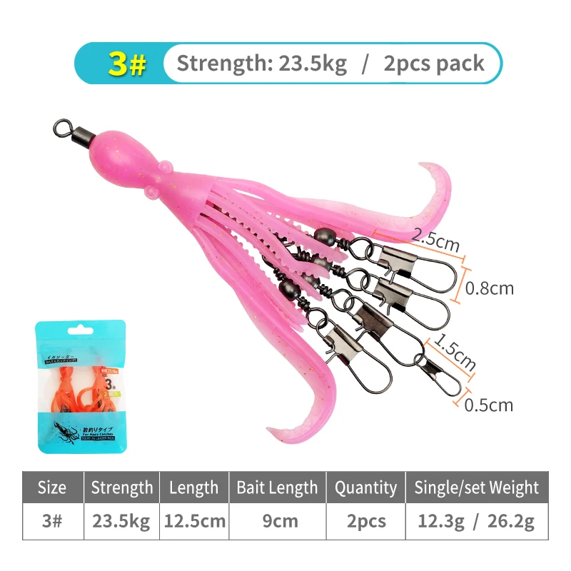 Cebo de pulpo de silicona, plantilla de calamar, señuelo giratorio, rodamiento de pesca, anillo sólido giratorio, accesorios de Pin conector de pesca, 2 uds. - imagen 4