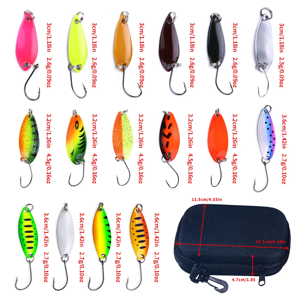 Cucharas de pesca, KITS de señuelos, juego de cebos de Metal para lanzar Spinner, cebo de pesca, Señuelos de pesca con bolsa de almacenamiento, estuche para Lucio y carpa, 16 Uds.