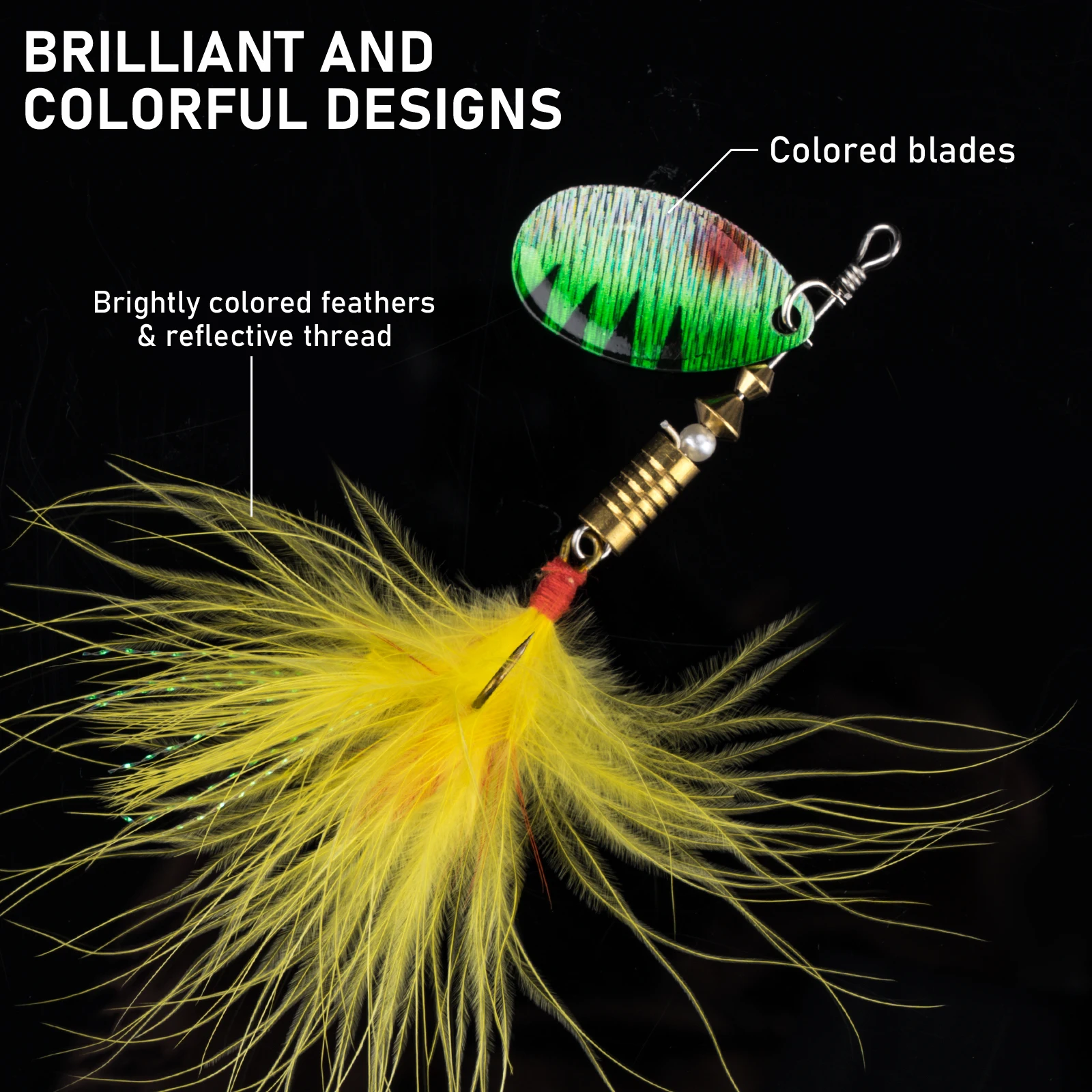 Señuelo de pesca de trucha, cuchara giratoria, 4g, 6,3g, cebos duros de Metal con plumas, cucharas de lentejuelas, cebos para pesca de Lucio, 1 unidad - imagen 5