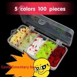 Juego de 100 cápsulas/caja de gusano de pan de cabeza roja, cebo falso de gusano de señuelo, cebo biónico, gusano de cebo blando