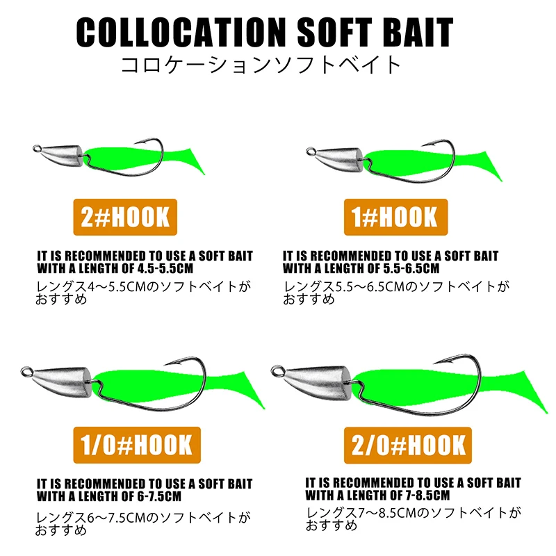 Anzuelo de acero con alto contenido de carbono, anzuelo de cabeza plomada, gusano Offset, señuelo de manivela, 5 piezas, 1,75g, 2,5g, 3,5g, 5g, 7g, 10g, 14g - imagen 3