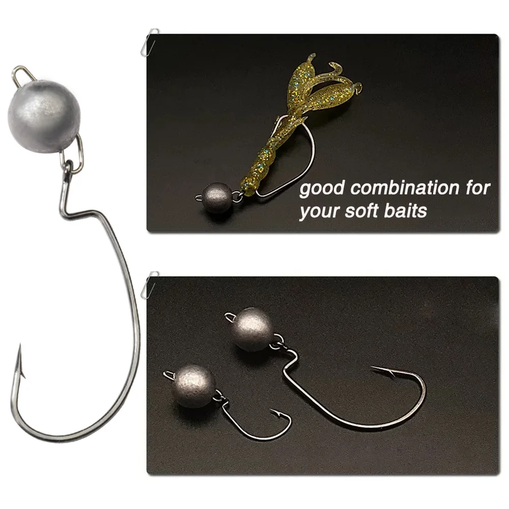 Ganchos de gusano con cabeza de anzuelo de Metal, 5 uds., 2g, 10g, 18g, peso, engranaje de manivela, plomo, Pesca, sin malezas, Offset, Texas Rig, Kit de aparejos de Pesca - imagen 3