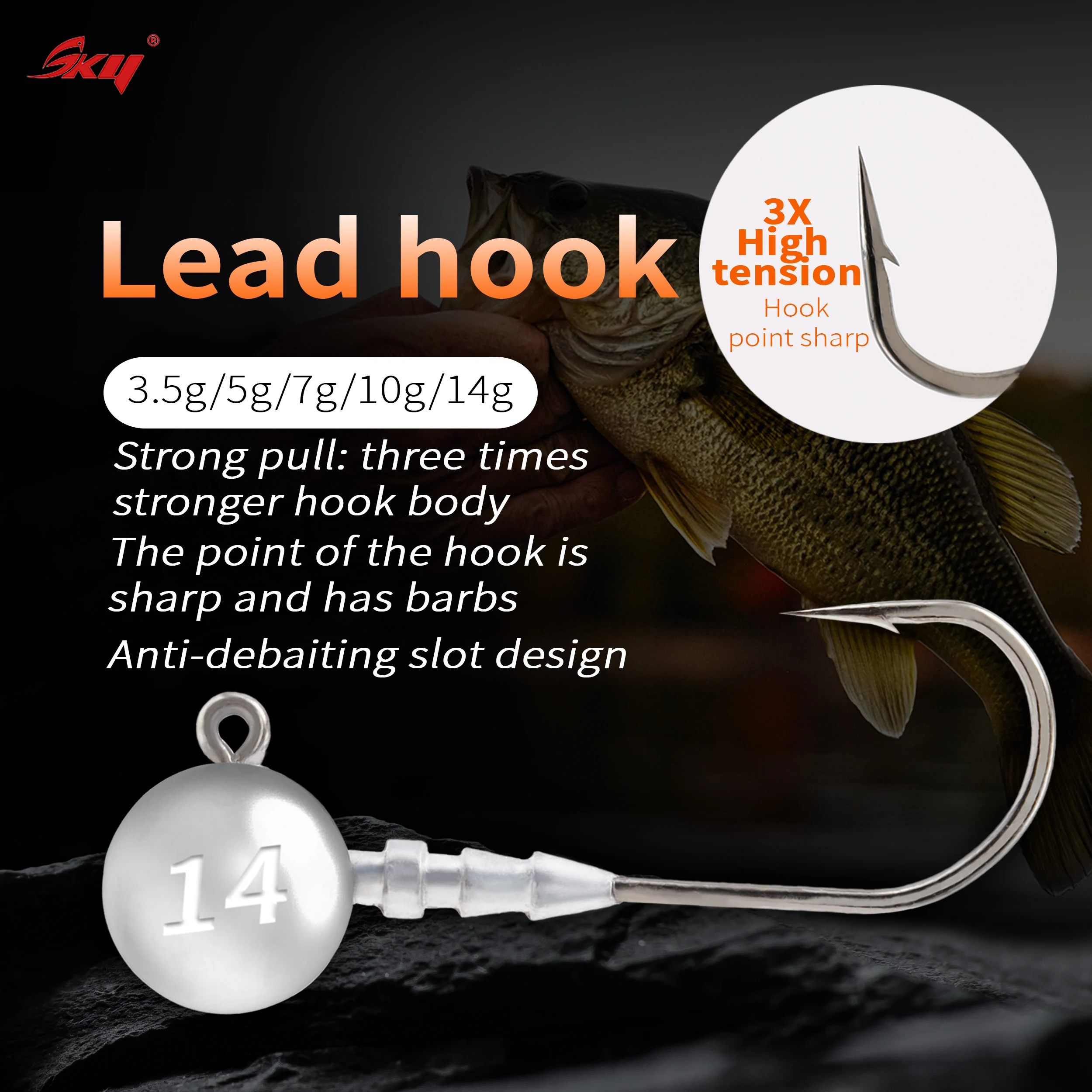 ZYZ-anzuelos de pesca con cabeza plomada, Señuelos de Pesca de acero de alto carbono, aparejos de pesca de lanzamiento largo, 3,5/5/7/10/14g - imagen 3