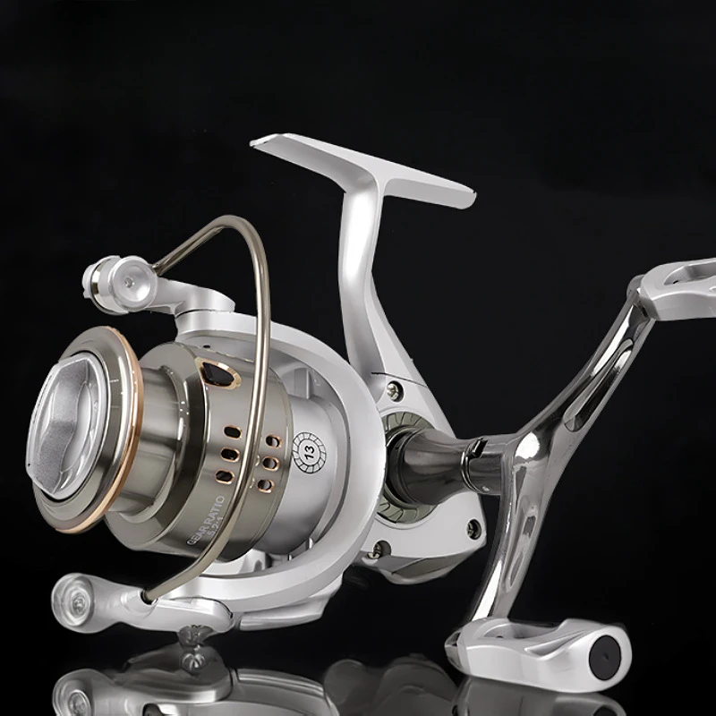 Carrete de pesca giratorio 5,2: 1 relación de engranaje 14LB arrastre máximo Spoo de Metal plegable CNC doble brazo para pesca de carpa de agua dulce y salada - imagen 2