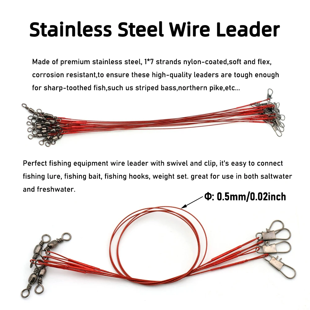 100 uds/tarjeta 15cm ~ 28cm línea de pesca de acero antimordida líder de alambre de acero con broche giratorio recubierto de nailon accesorio de pesca de alambre de rastreo - imagen 2