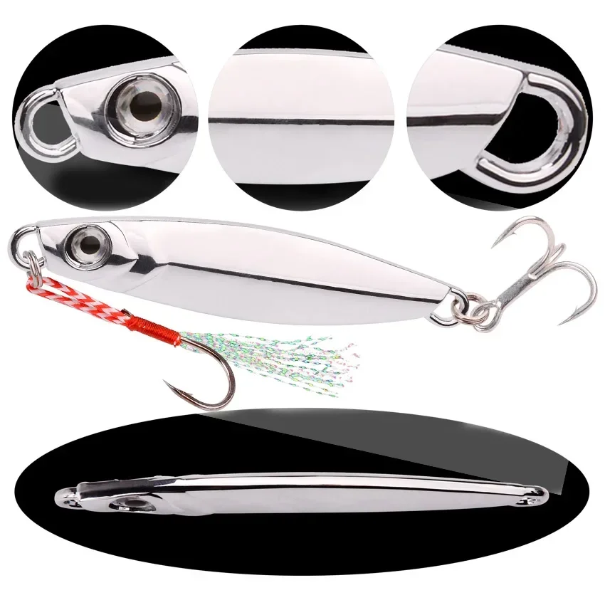 Señuelo de pesca con plantilla de Metal fundido, 5 unidades, 60-100g, cebo biónico Artificial duro para atún, lubina, agua salada, aparejos de pesca de Jigging lento - imagen 4
