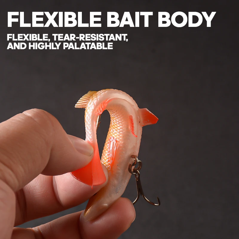 TAIYU-Kit de Señuelos de Pesca blandos, 5 uds., 9cm, 14g, cabeza de plantilla Artificial, señuelo suave de silicona, cebo biónico para pesca de trucha y Lucio con 2 ganchos - imagen 2