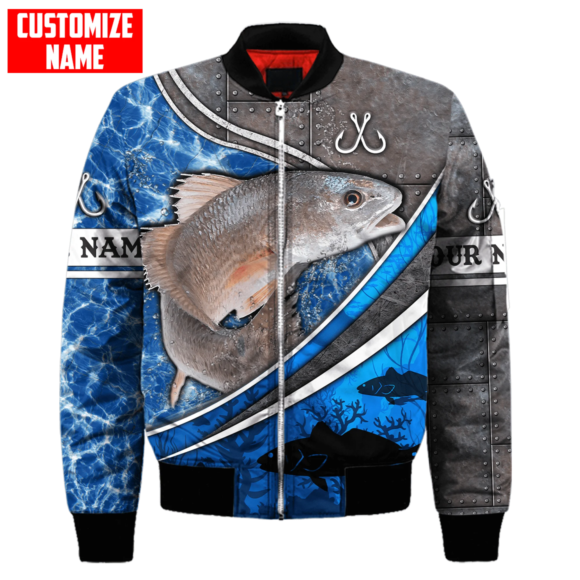Chaqueta Bomber de invierno para hombre, pesca atún/marlin, nombre personalizado, estampado 3D, abrigo grueso con cremallera y bolsillo, chaqueta cálida informal Unisex con cremallera FX-03 - imagen 4