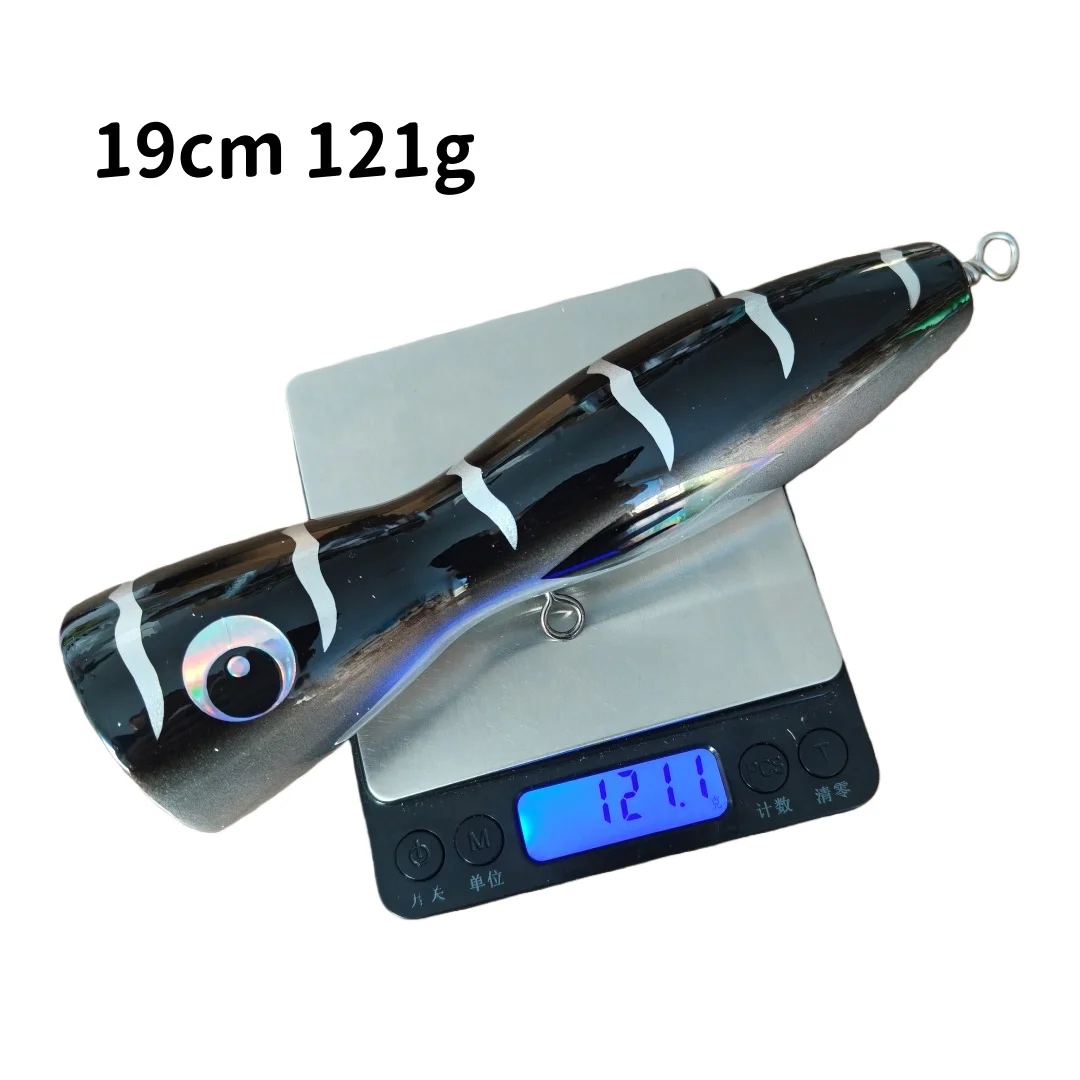 Swolfy, 1 unidad, 19cm, 121g, cebo Popper de madera Topwater, señuelo emergente de superficie, pesca en barco de aguas profundas, señuelos de arrastre Popper de madera