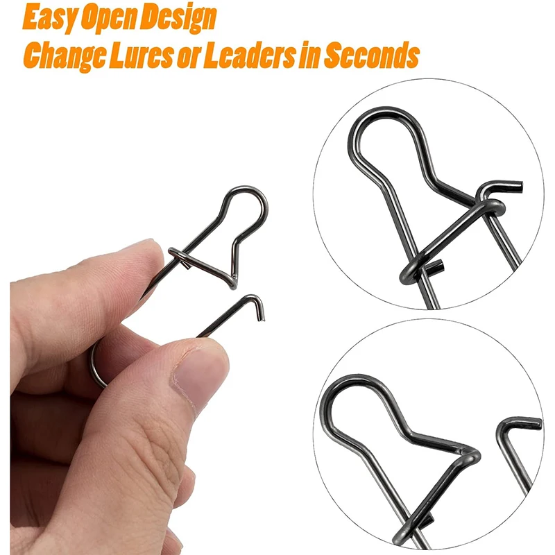 50 Uds broches de pesca Clip de bloqueo Snap fuerte de acero inoxidable cambio rápido señuelo Snap Clips de pesca aparejos de agua dulce y salada - imagen 3