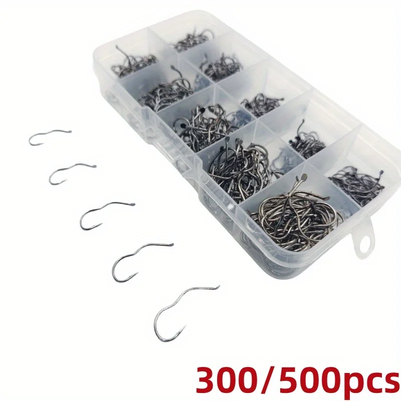 Juego de anzuelos de pesca de acero al carbono 300/500, incluidos tamaños 3-12, con anzuelos afilados con púas