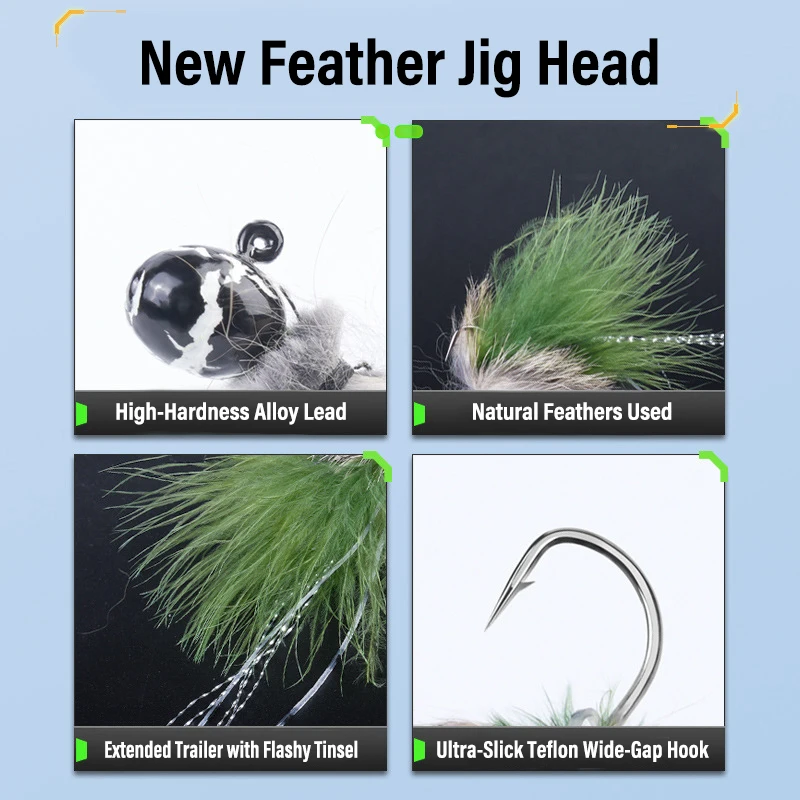 Jig Head Weedless Pluma Marabú – Finesse para perca y lubina - imagen 2