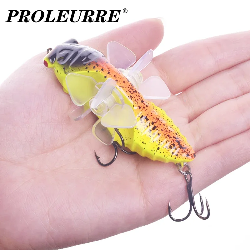 1Pc Topwater Cicade Vorm Vissen Lokken 7.5 Cm/15.5G Crankbait Kunstaas Harde Zachte Roterende Dubbele vleugels Visgerei