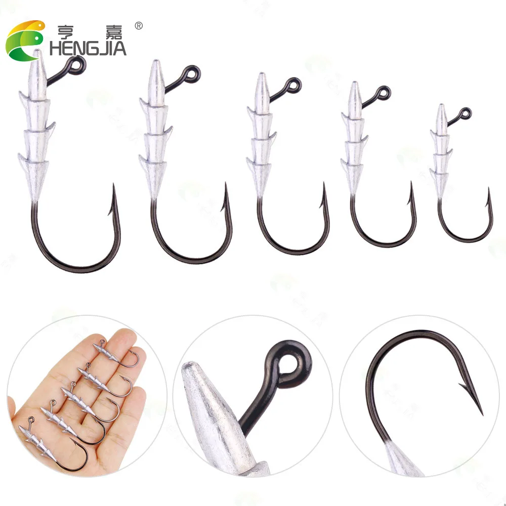 Gancho de gusano ponderado para pesca, anzuelos con cabeza de anzuelo para señuelos de plástico blando, Swimbait, lubina, trucha, agua dulce y salada, 5 uds. - imagen 3