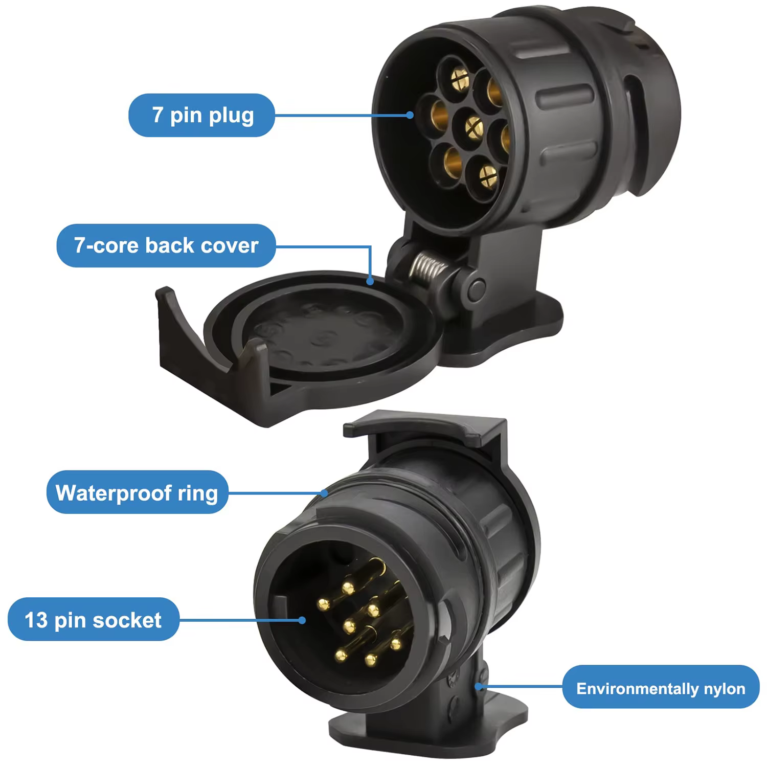 Adaptador de remolque de 13 pines a 7 pines, remolque, caravana, camión, barra de remolque, adaptador de enchufe de coche, conector convertidor de enchufe eléctrico impermeable de 12V - imagen 3