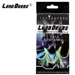 Leaddeers-anzuelos de alambre de acero inoxidable 316, anzuelos de pesca fundidos con púas, doble plantilla