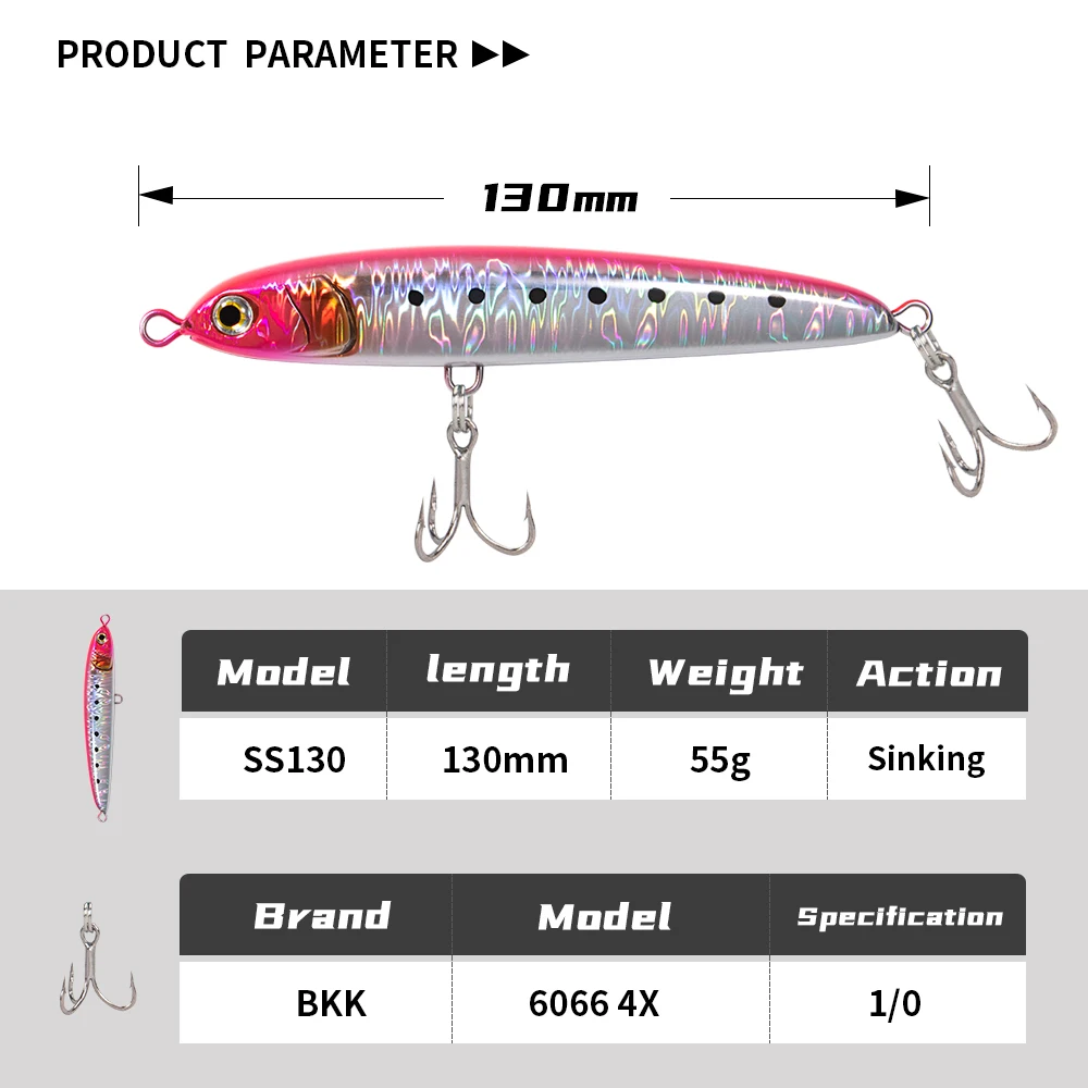 JIGGING PRO 130mm 55g señuelo tipo lápiz que se hunde señuelo de pesca de agua salada cebo de fundición a tierra atún Kingfish Amberjack - imagen 2
