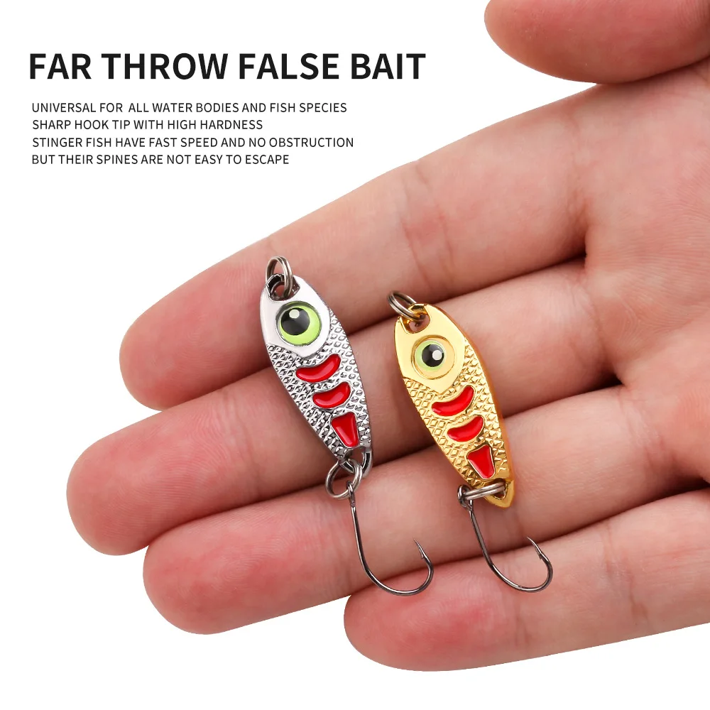 1-2 uds Mini señuelo de Metal 1,5g 2,5g 3,5g 5g cebo duro punto rojo luminoso aparejos de pesca con mosca Wobblers Isca pesca con cuchara Artificial - imagen 5