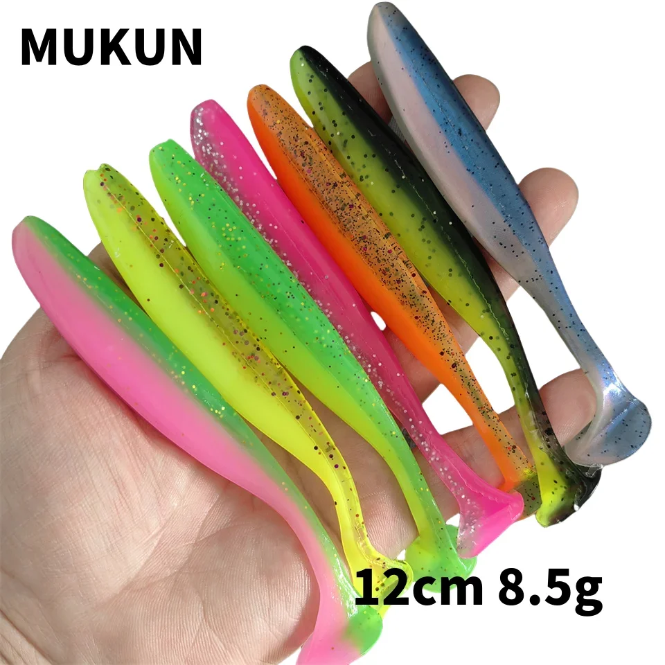 MUKUN 5 uds 12cm 8,5g Swimbait de cola en T cebo de gusano suave de silicona señuelo Artificial Wobbler para aparejos de pesca de mar o agua dulce - imagen 2