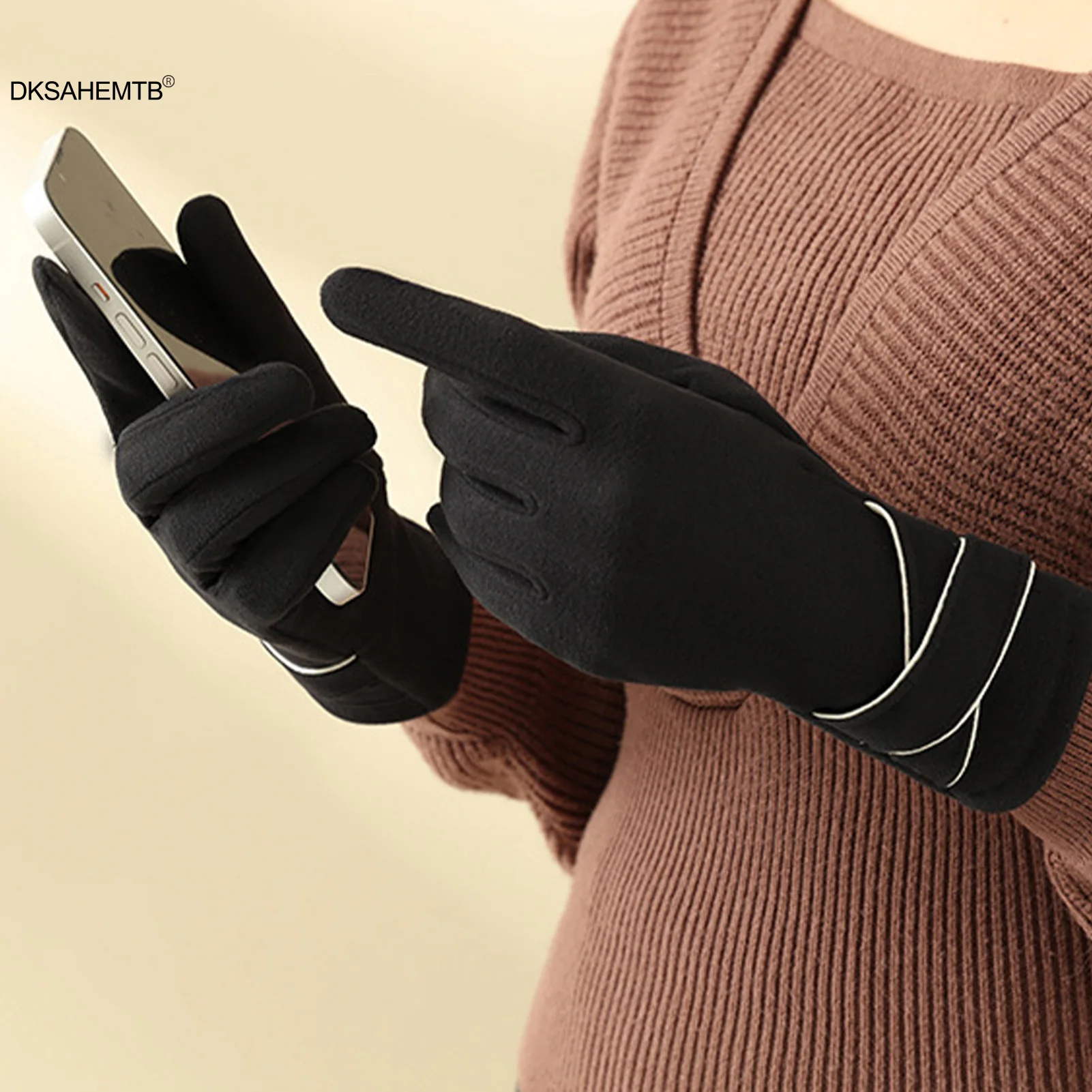 Guantes cálidos para ciclismo de invierno, guantes elegantes de imitación de Cachemira con dedos completos para conducción al aire libre, guantes cálidos para viajes en bicicleta 2025