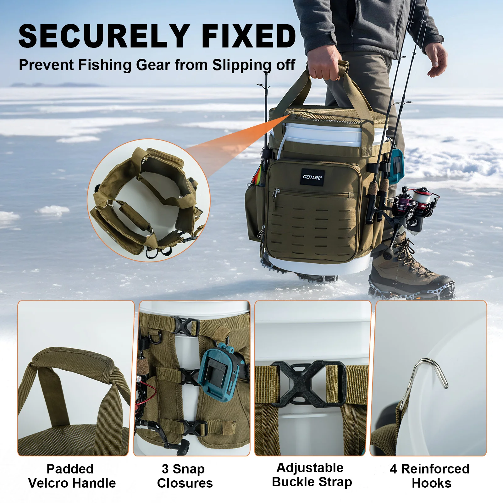 Bolsa pesca Oxford 900D Goture con estante para caña y multibolsillos - imagen 4