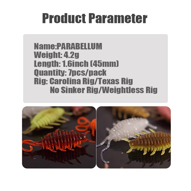PARABELLUM 2025 nuevo FUNAMUSHI 1,6 pulgadas 4,2g 7 Uds cebo de insecto simulado señuelo de pesca suave para Carolina/Texas/sin plataforma de plomo - imagen 2