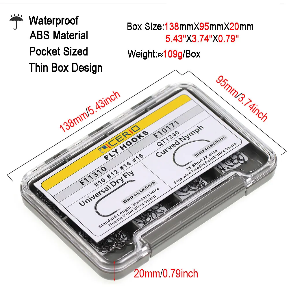 ICERIO-anzuelo de pesca con púas estándar, anzuelo curvo con mosca seca, ninfa Caddis, caja de almacenamiento impermeable, 240 unids/lote, #10 ~ #16 - imagen 5