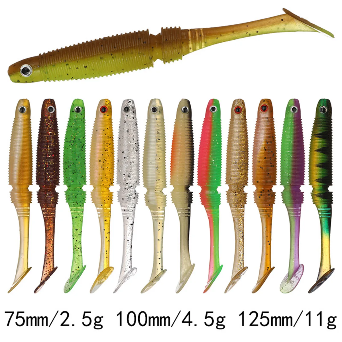 4 Uds cebo suave cola en T pececillo negro 12,5 cm 11g ShadTeez Pike Zander pesca depredador ojos 3d señuelo suave Señuelos de Pesca