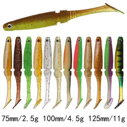 4 Uds cebo suave cola en T pececillo negro 12,5 cm 11g ShadTeez Pike Zander pesca depredador ojos 3d señuelo suave Señuelos de Pesca