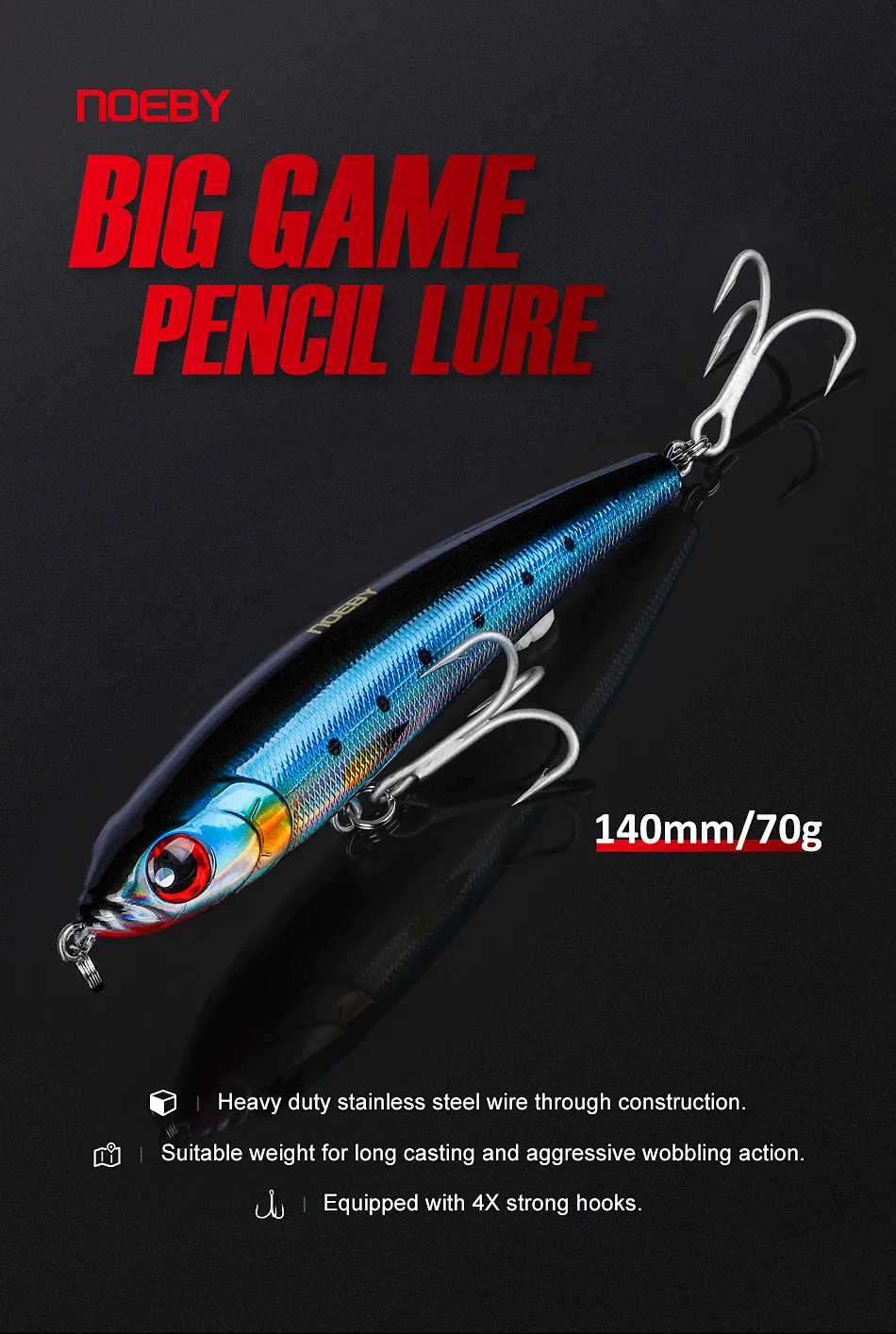 Experimente la emoción de la pesca con el señuelo de lápiz de Big Game Noeby diseñado para un rendimiento y durabilidad de alta resistencia