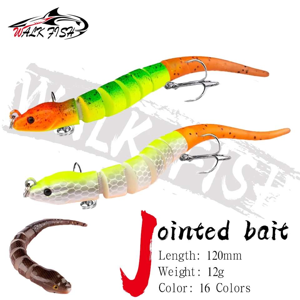 WALK FISH-señuelo de pesca articulado, 12cm, 12g, cuerpo duro, cebo de cola suave de silicona, lubina, agua salada, cebo Artificial, equipo de pesca de mar