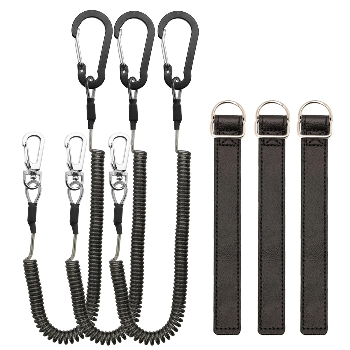 Soporte para herramientas de pesca, envoltura de cinturón para cañas de pescar, correas, cordón elástico de 2M, cuerda de resorte de alambre antipérdida con mosquetón de Metal