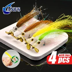 ANFS 4 moscas Premium Streamer, serpentina de pesca con mosca de rayón para trucha, lubina, salmón, Lucio