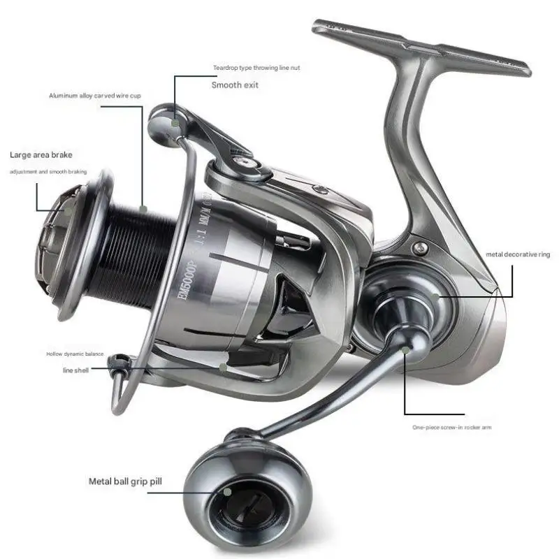 Carrete de pesca giratorio Mavllos EM Bass 5 + 1 tornillo de rodamiento en brazo basculante relación de velocidad 5,1: 1 arrastre máximo 10kg carrete de pesca de agua salada - imagen 4