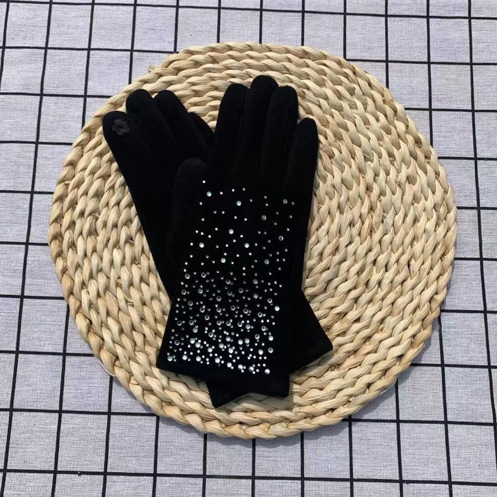 Guantes de pesca cálidos de invierno para mujer, guantes de felpa gruesos con diamantes de imitación a la moda, para ciclismo al aire libre, Camping, viajes, manoplas con pantalla táctil
