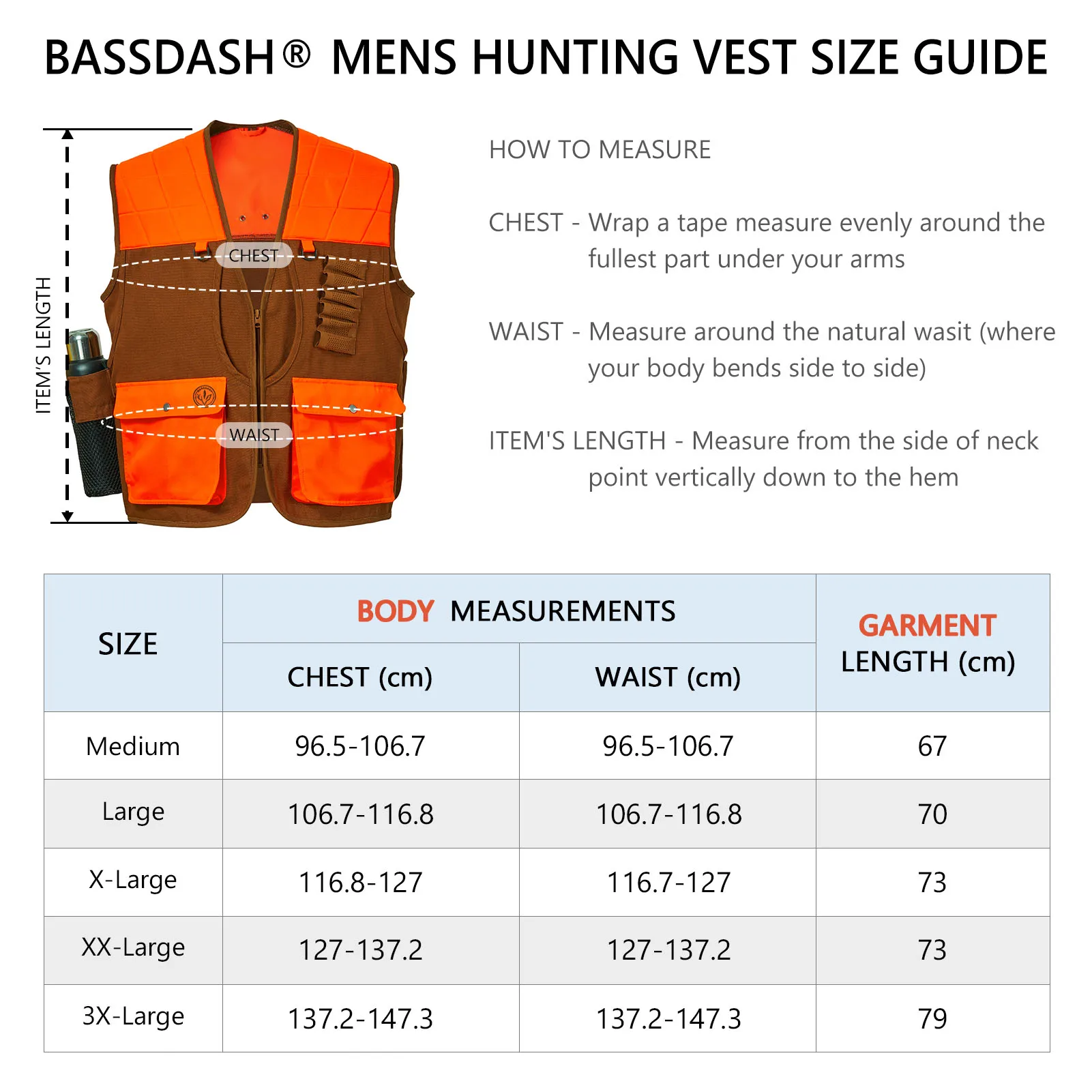Bassdash Unisex Upland Game Field Chaleco de caza de aves resistente al agua con múltiples bolsillos Marrón/Naranja Hombres Mujeres FV11 - imagen 2