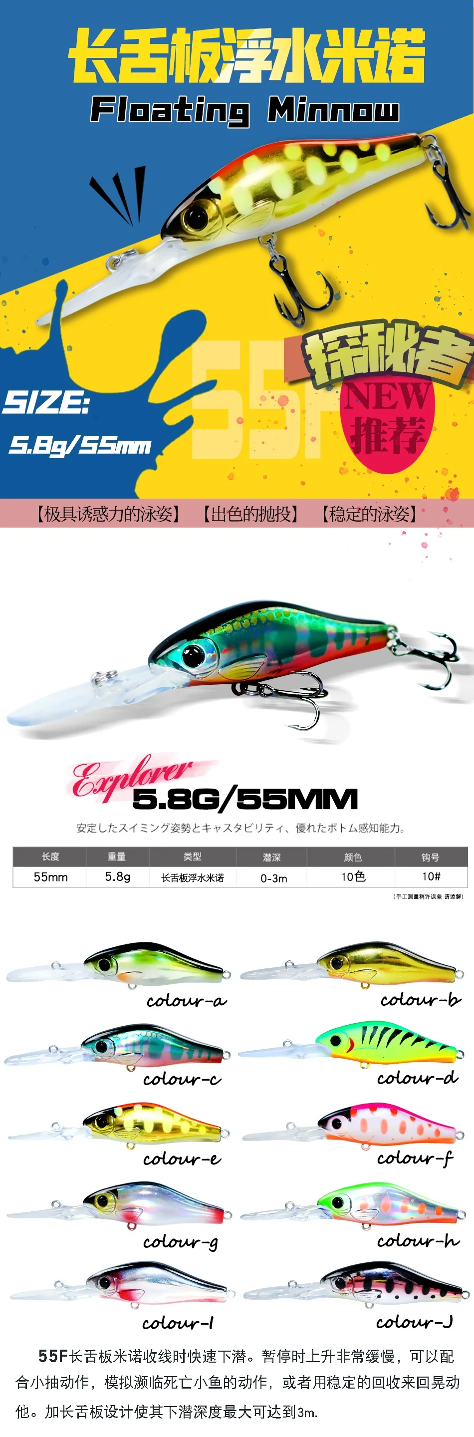 Tres señuelos Swolfy tipo minnow con colores realistas para pesca de depredadores