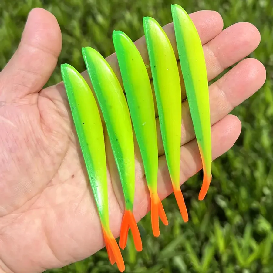 Señuelos de Pesca de lubina, cabeza de plantilla de cola bifurcada, cebo Artificial, gusanos blandos, carpa, Swimbait hecho a mano, 5 piezas - imagen 2