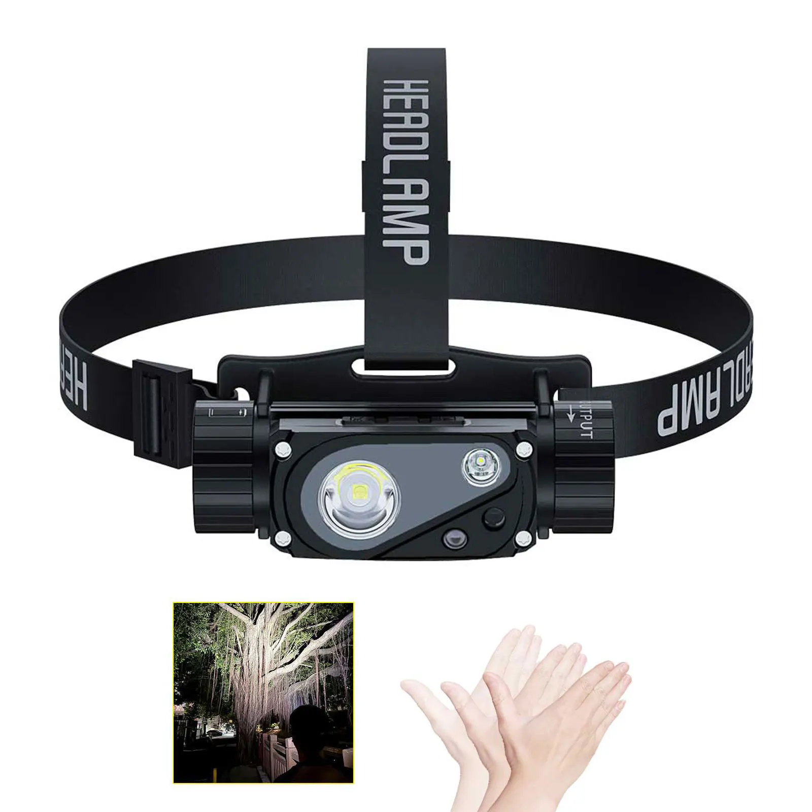 Faro LED con Sensor, Banco de energía tipo USB C, luz frontal para aventuras al aire libre, lámpara blanca, linterna Flash para montar, pescar y cazar - imagen 2