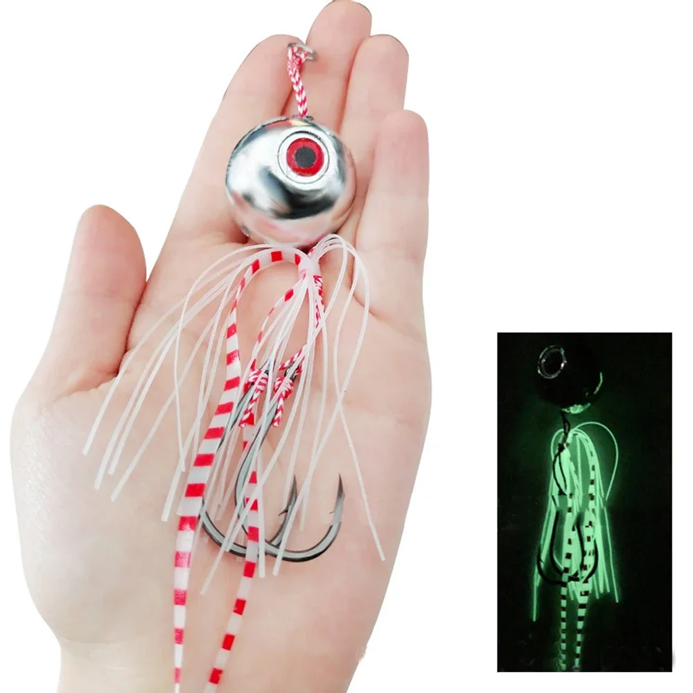 Cabeza de plantilla lenta de mar profundo con falda, cebos de silicona de plomo, señuelo de pesca de agua salada, ojos 3D, 60g, 80g, 100g, 120g, 150g, 200g - imagen 5