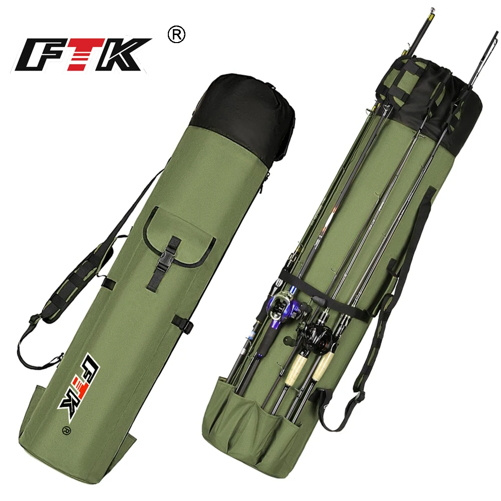 FTK-Bolsa de hombro para llevar caña de pescar al aire libre, bolsas de almacenamiento de aparejos de pesca de nailon, mochila portátil de viaje para pesca en el mar - imagen 2
