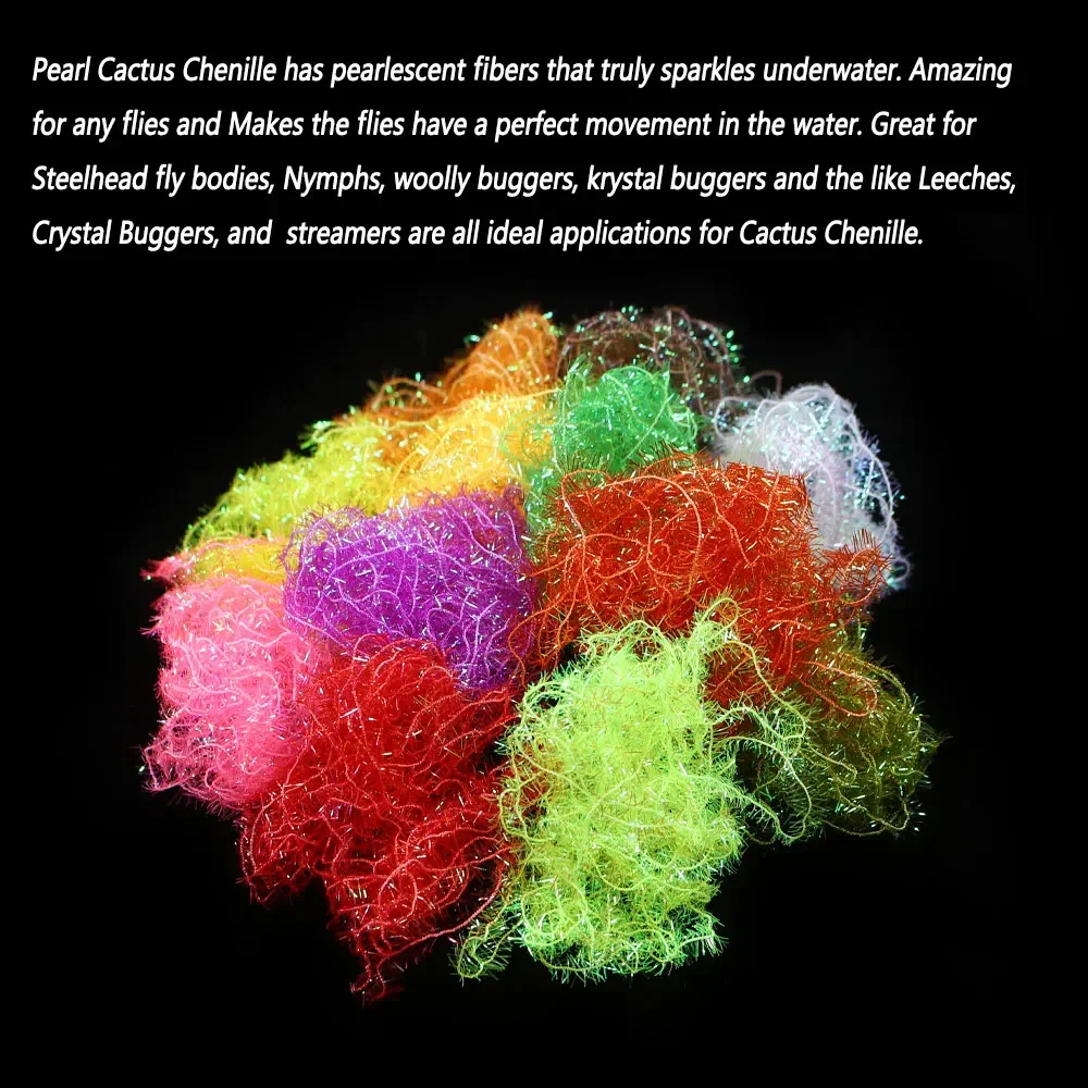 Bimoo 8M 6mm perla Cactus chenilla atado de moscas Material cristal Flash Buggers sanguijuela ninfa Streamer Steelhead trucha señuelos de pesca - imagen 5