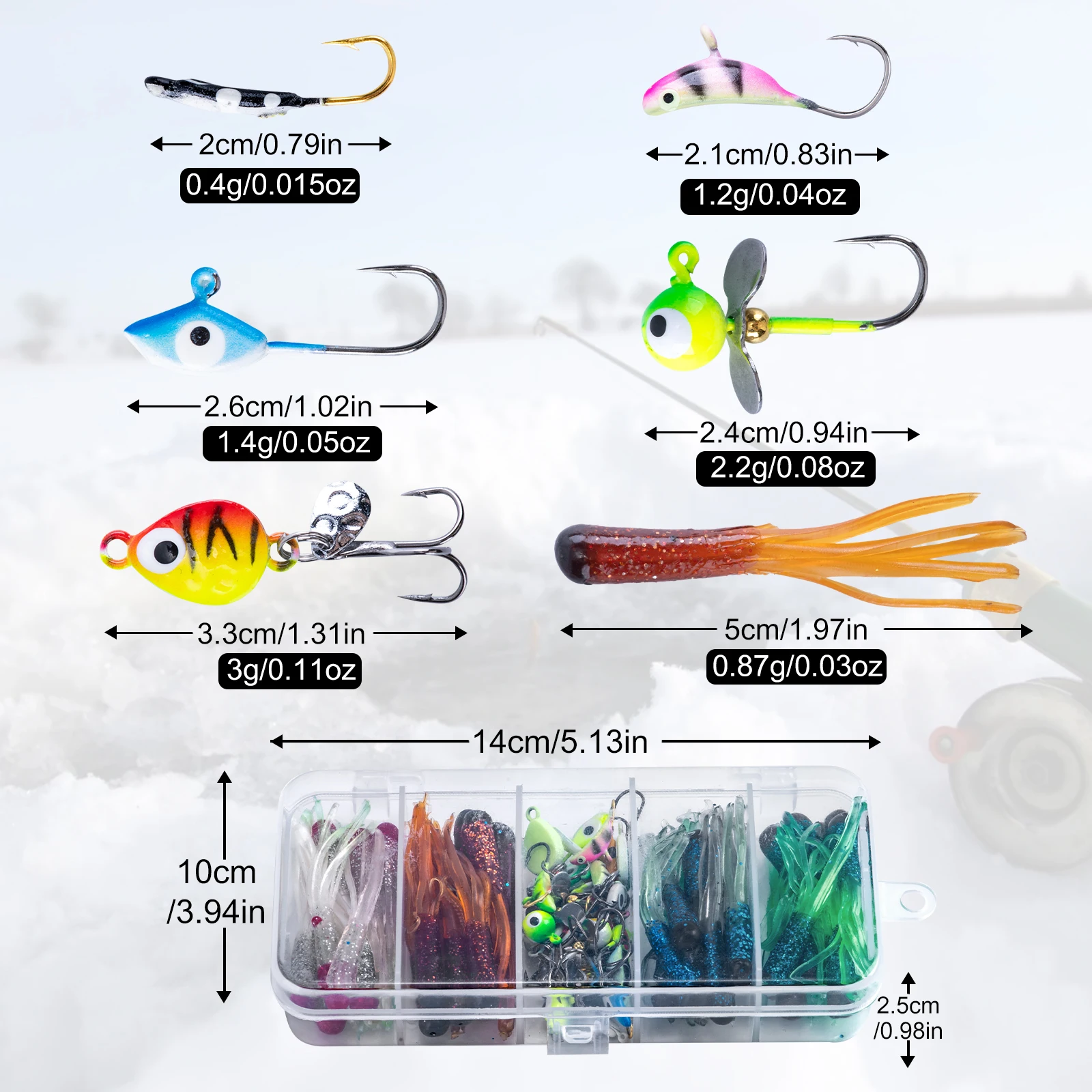 Juego de Señuelos de Pesca en Hielo Goture - Señuelos Luminosos Brillantes, Señuelos Duros, Señuelos Giratorios, Señuelos Blandos, Anzuelos Afilados, Caja de Aparejos, Equipo Profesional - imagen 5