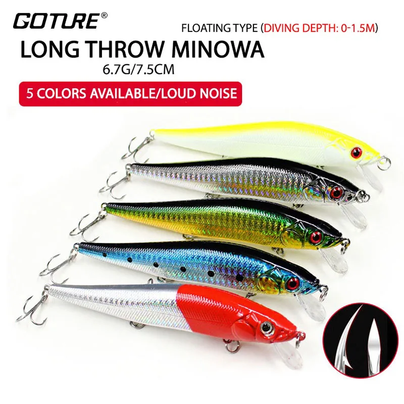 Señuelo de pesca Wobbler flotante Goture 7,5 cm/6,7g calidad Minnow Crankbait aparejos de pesca señuelo Minnow cebo duro con 6 #   Ganchos - imagen 5