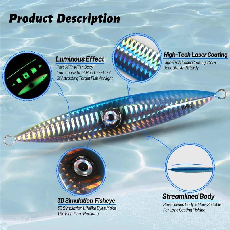 TEASER J14 30g 40g 60g 80g 100g señuelo de pesca de hundimiento lento señuelo de Jigging de Metal agua salada Micro Shore Jig pesca Spinner cebo - imagen 4