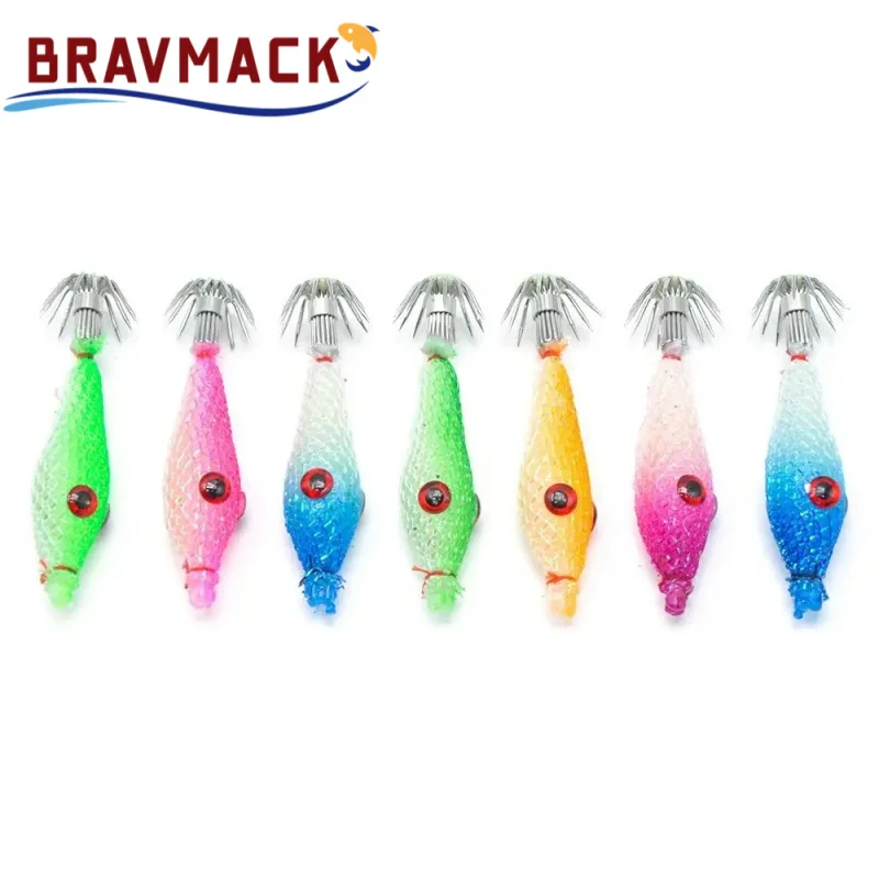 BRAVMACK 2,4g 5,5 cm plantillas luminosas de calamar paraguas ligero gancho de acero inoxidable pesca sepia camarones pulpo cebo Jigging