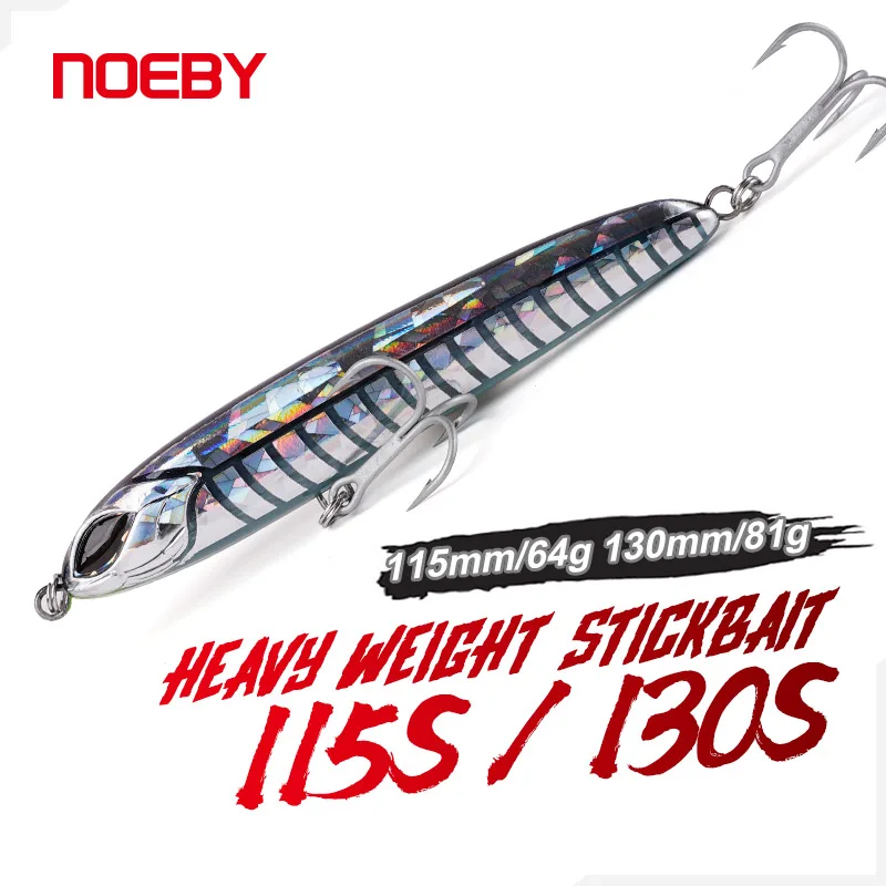 Noeby-señuelo adhesivo pesado que se hunde, 115mm, 64g, 130mm, 81g, plantillas de lápiz, señuelo de pesca de mar, cebos duros, Señuelos de pesca de agua salada