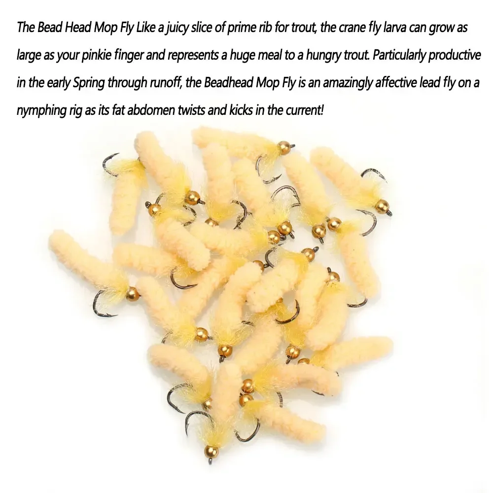 Bimoo 10 unids/caja # 7 cabeza de cuentas de latón fregona mosca grúa Artificial mosca Caddis Larva mosca de ninfa húmeda para trucha Grayling Señuelos de pesca cebo - imagen 4