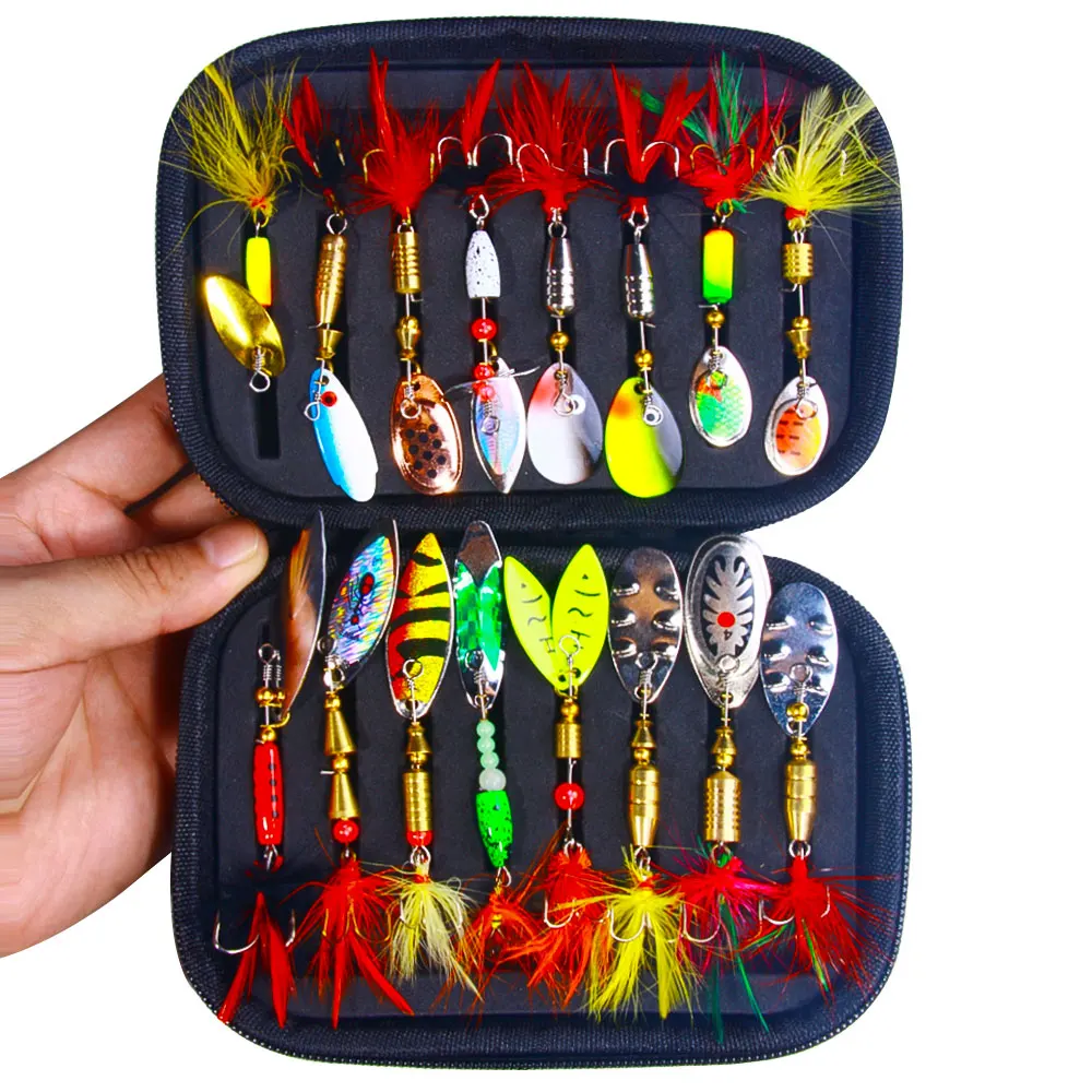 Cucharas de pesca, KITS de señuelos, juego de cebos de Metal para lanzar Spinner, cebo de pesca, Señuelos de pesca con bolsa de almacenamiento, estuche para Lucio y carpa, 16 Uds. - imagen 3