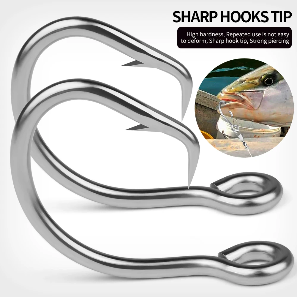 Proberos 5 uds ganchos circulares de atún de acero inoxidable juego grande gancho de agua salada gancho circular de vástago corto Extra fuerte 13/0-16/0 - imagen 4